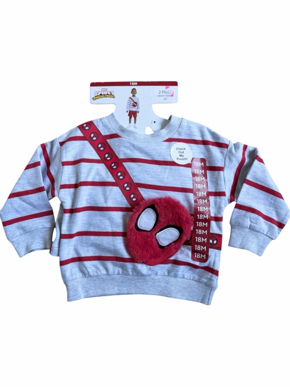 Marvel Toddler Red & Gray Striped Spidey Pullover Sweatshirt 18 moths.